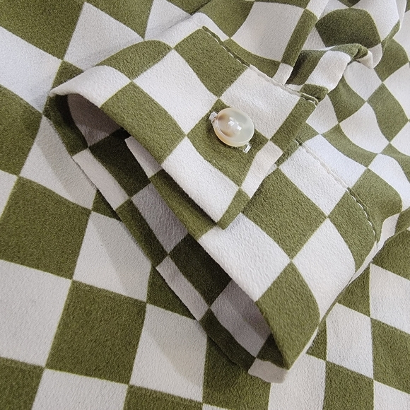 Pretty Garbage Green and White Checkered Shirt Women's Size S Button Up Blouse - Picture 5 of 14